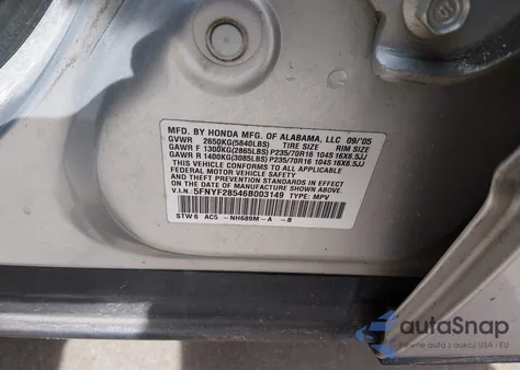 2006 Honda Pilot Ex-L из США, поврежденный, VIN 5FNYF28546B003149